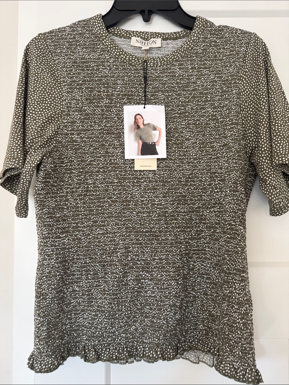 Nation LTD Olive Textured Dot Short-Sleeve Knit Top